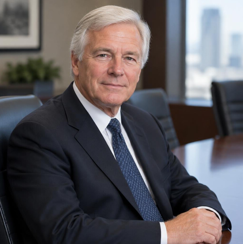 Portrait of an older white man in his sixties in a formal suit