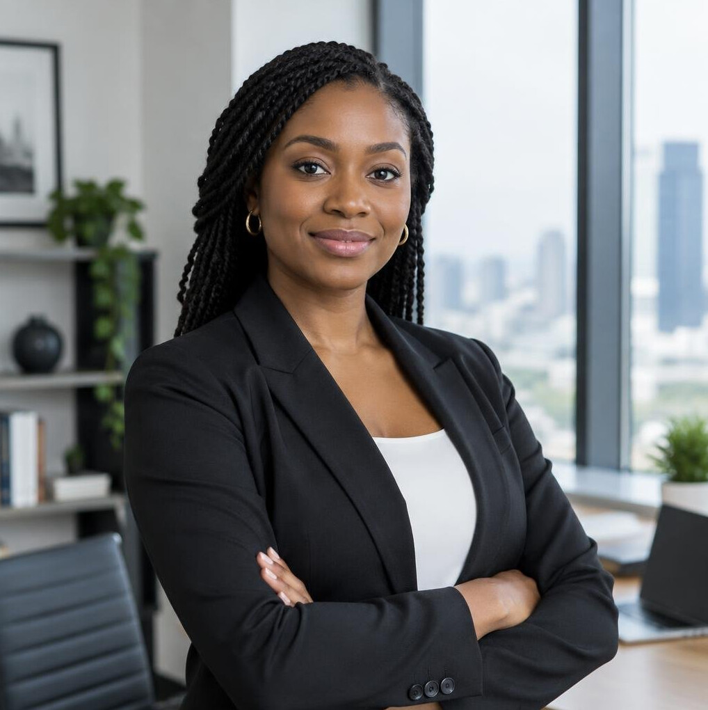 Portrait of a Black woman in her thirties in professional attire